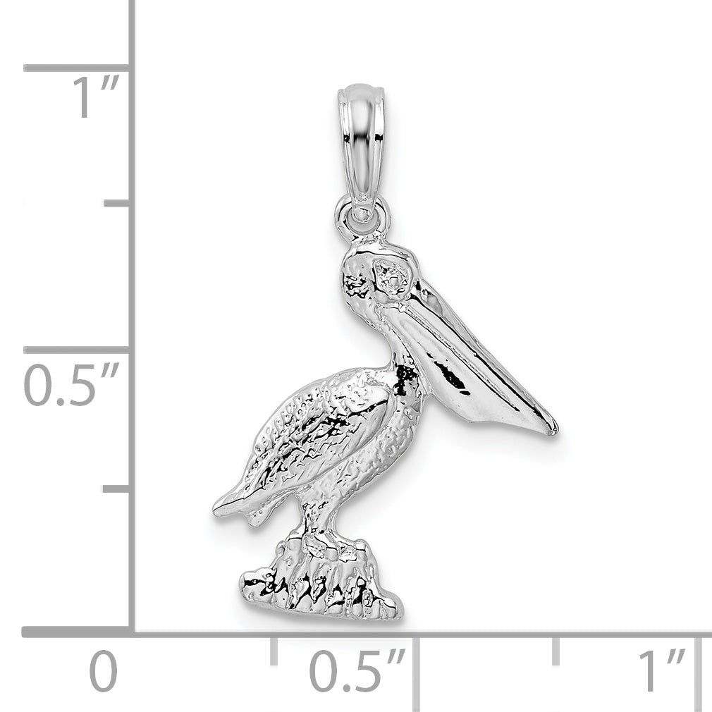 Sterling Silver De-Ani Rhodium-Plated Polished Standing Pelican Pendant