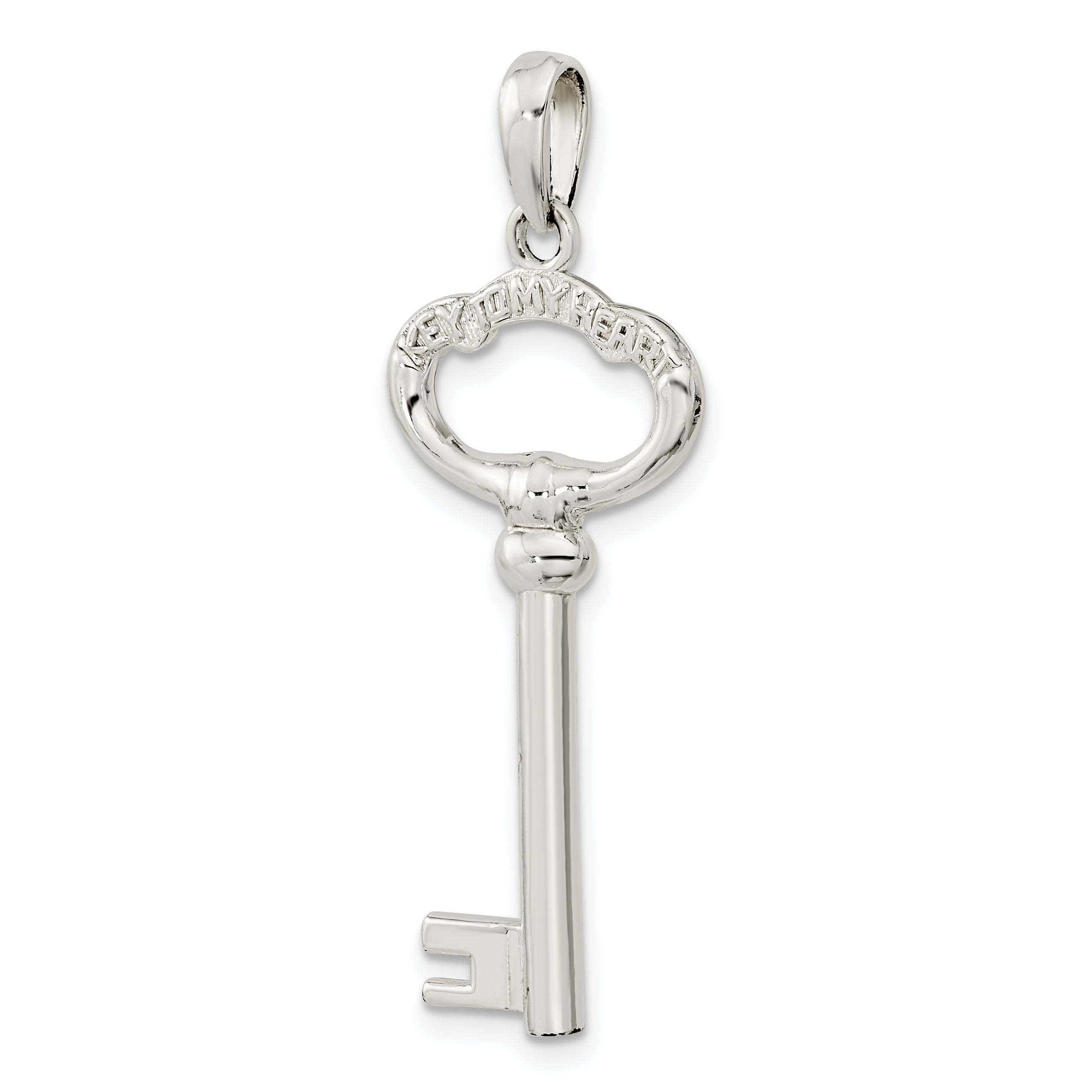 Sterling Silver De-Ani Rhodium-Plated 3D Key To My Heart Pendant
