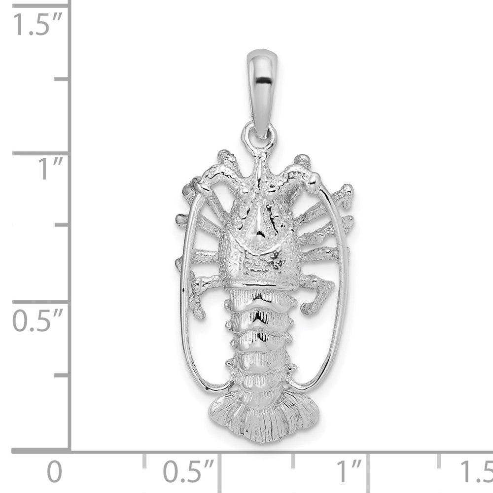 Sterling Silver De-Ani Rhodium-Plated Polished Large Florida Lobster Pendant