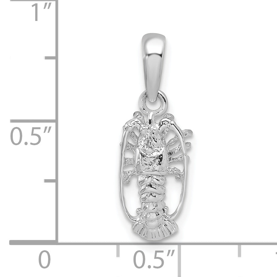 Sterling Silver De-Ani Rhodium-Plated Polished Small Florida Lobster Pendant
