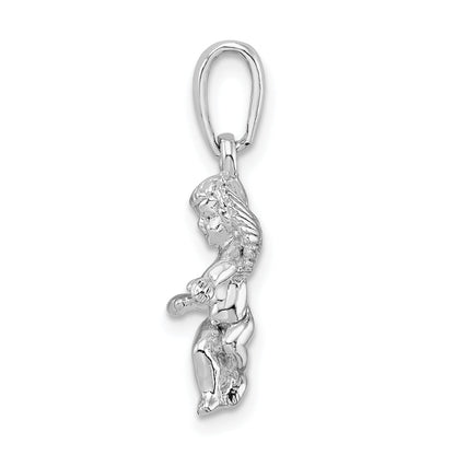 Sterling Silver De-Ani Rhodium-Plated Polished 3D Guardian Angel Pendant