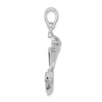 Sterling Silver De-Ani Rhodium-Plated Polished Large Dolphin And Anchor Pendant