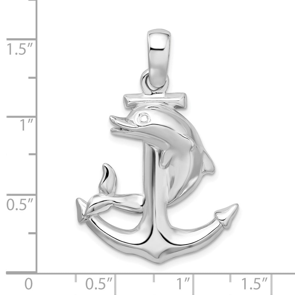 Sterling Silver De-Ani Rhodium-Plated Polished Large Dolphin And Anchor Pendant