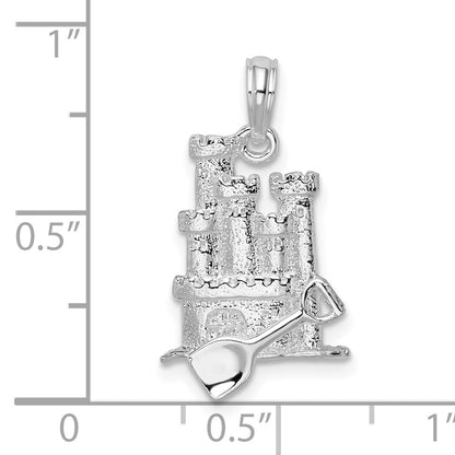 Sterling Silver De-Ani Rhodium-Plated Polished 3D Sandcastle / Shovel Pendant