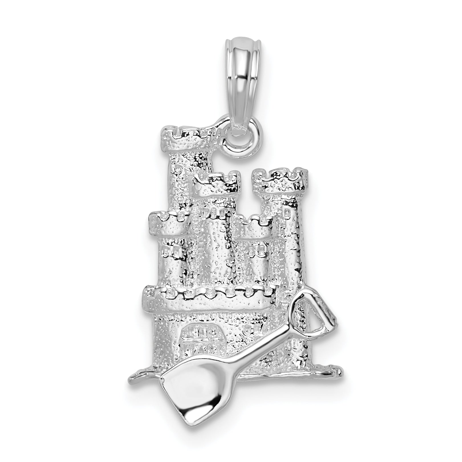 Sterling Silver De-Ani Rhodium-Plated Polished 3D Sandcastle / Shovel Pendant
