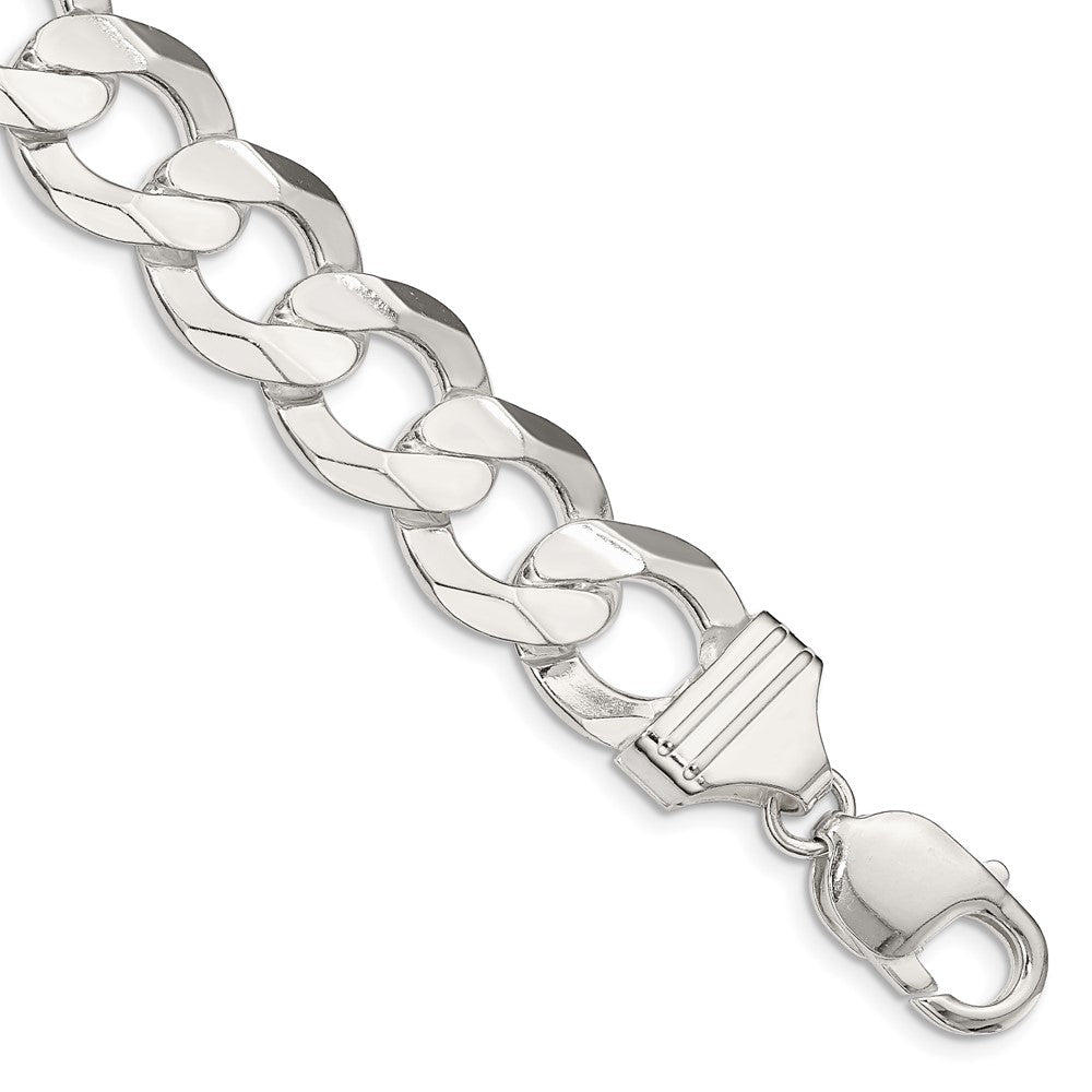 Sterling Silver 14.0mm Concave Beveled Curb Chain Bracelet
