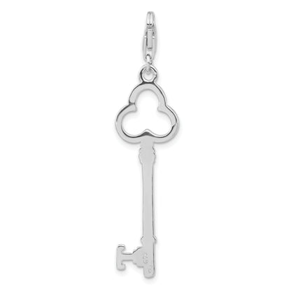 Sterling Silver Rhodium-Plated Polished Key W/Lobster Clasp Charm