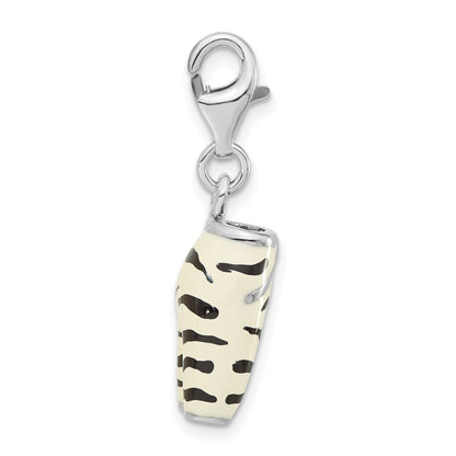 Sterling Silver Polished 3-D Cz & Black/White Enamel Zebra Pants W/ Lobster Clasp Charm