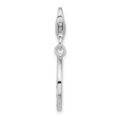 Sterling Silver Polished Black Cz Peace Sign W/ Lobster Clasp Charm