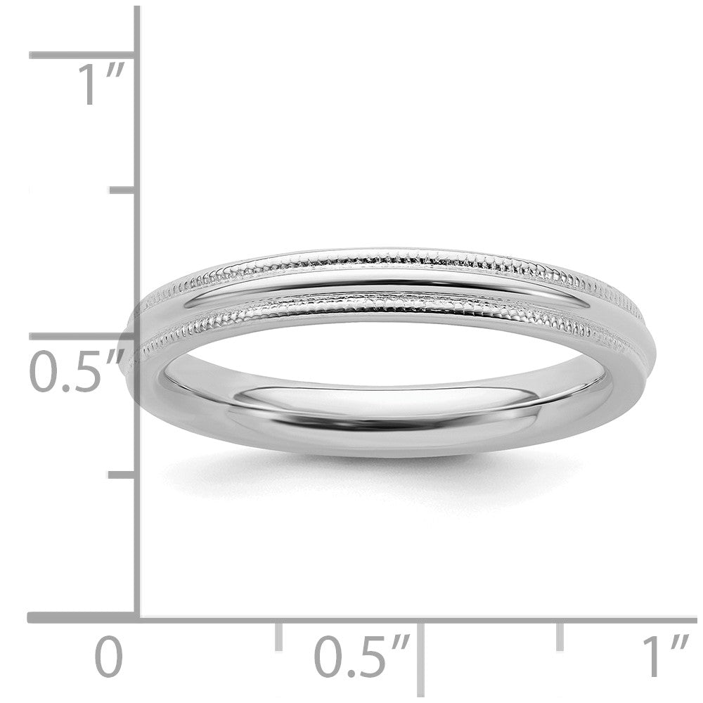 Sterling Silver Rhodium-Plated 3mm Comfort Fit Milgrain Size 12.5 Band