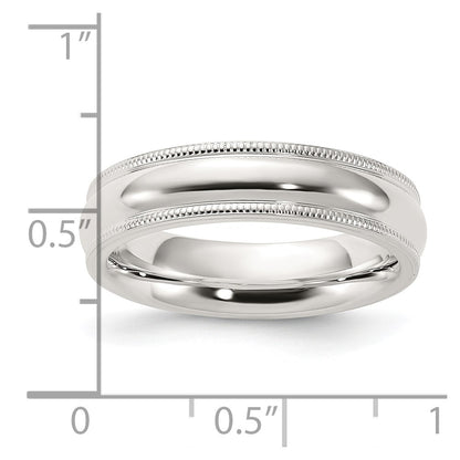 Sterling Silver 5mm Comfort Fit Half Round Milgrain Size 10 Band
