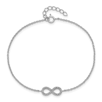 8 Inch Cheryl M Sterling Silver Rhodium-Plated Brilliant-Cut Cz Infinity 7 Bracelet With 1 Extender