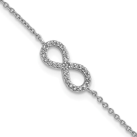 8 Inch Cheryl M Sterling Silver Rhodium-Plated Brilliant-Cut Cz Infinity 7 Bracelet With 1 Extender