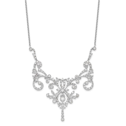 Sterling Silver Cheryl M Rhodium-Plated Brilliant-Cut Cz Bezel Fancy Scroll 17 Inch Necklace With 2 Extender