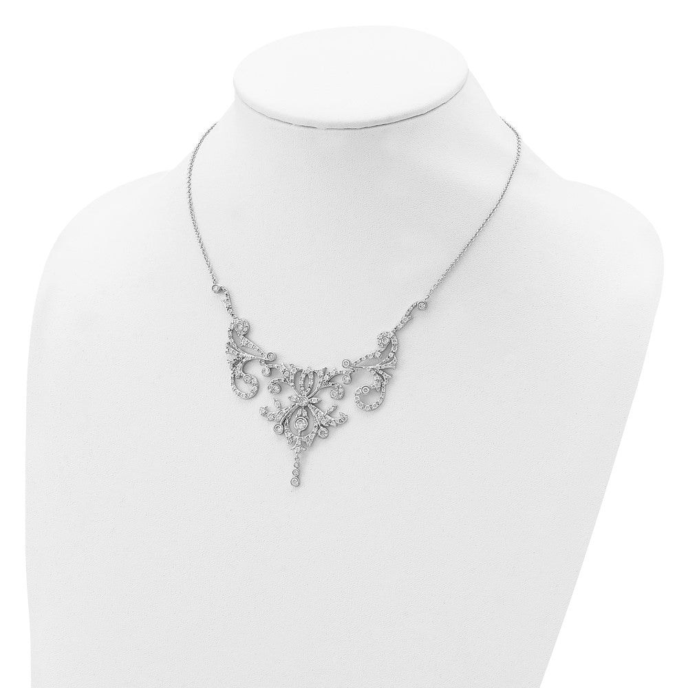 Sterling Silver Cheryl M Rhodium-Plated Brilliant-Cut Cz Bezel Fancy Scroll 17 Inch Necklace With 2 Extender