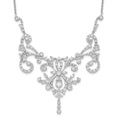Sterling Silver Cheryl M Rhodium-Plated Brilliant-Cut Cz Bezel Fancy Scroll 17 Inch Necklace With 2 Extender