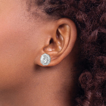 Sterling Silver Cheryl M Rhodium-Plated Fancy Brilliant-Cut And Emerald-Cut Cz Halo Post Earrings