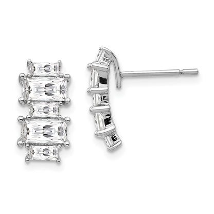 Sterling Silver Cheryl M Rhodium-Plated Emerald-Cut Cz Post Earrings
