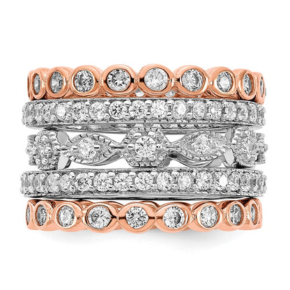 Sterling Silver Cheryl M Rhodium-Plated And Rose Gold-Plated Brilliant-Cut Cz 5 Piece Eternity Band Ring Set