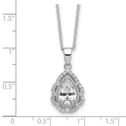 Sterling Silver Cheryl M Rhodium Plated CZ Teardrop w/2in Ext. Necklace