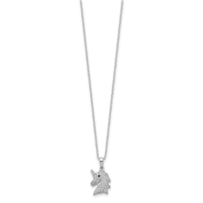 Sterling Silver Cheryl M Rhod-Pltd Black & White CZ Unicorn Necklace