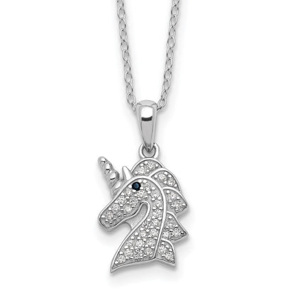 Sterling Silver Cheryl M Rhod-Pltd Black & White CZ Unicorn Necklace