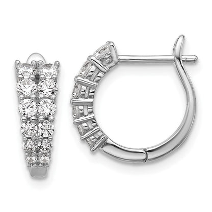 Sterling Silver Cheryl M Rhodium Plated Graduated CZ Hinged Round Hoop Earrings