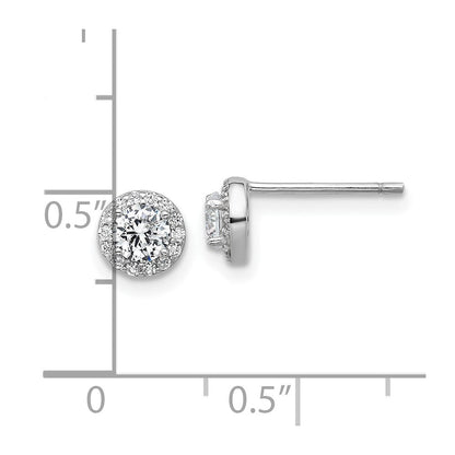 Sterling Silver Cheryl M Rh-Pltd Polished CZ Halo Post Earrings