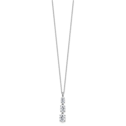 Sterling Silver Cheryl M Rhodium Plated Polished Graduated Oval CZ Necklace