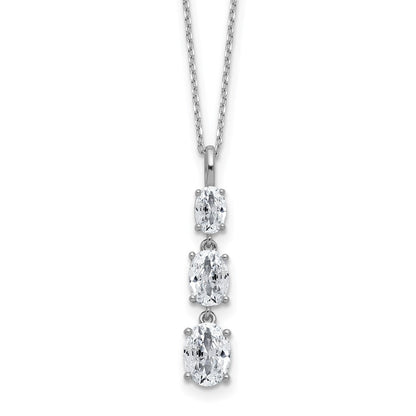 Sterling Silver Cheryl M Rhodium Plated Polished Graduated Oval CZ Necklace