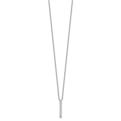 Sterling Silver Cheryl M Rhodium Plated Polished CZ Bar Necklace