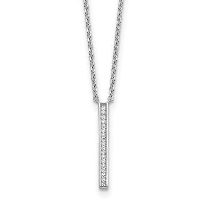 Sterling Silver Cheryl M Rhodium Plated Polished CZ Bar Necklace