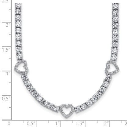 Sterling Silver Cheryl M Rhodium-Plated CZ Hearts Necklace