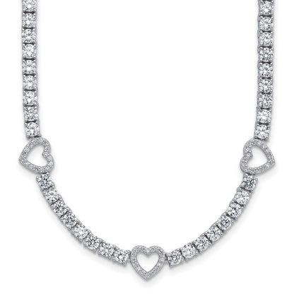 Sterling Silver Cheryl M Rhodium-Plated CZ Hearts Necklace