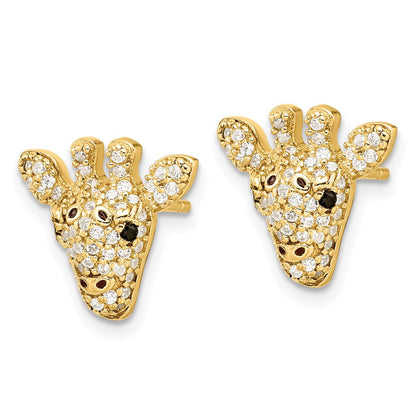Sterling Silver Cheryl M Gold-Pltd Black/white CZ Enamel Giraffe Post Earrings