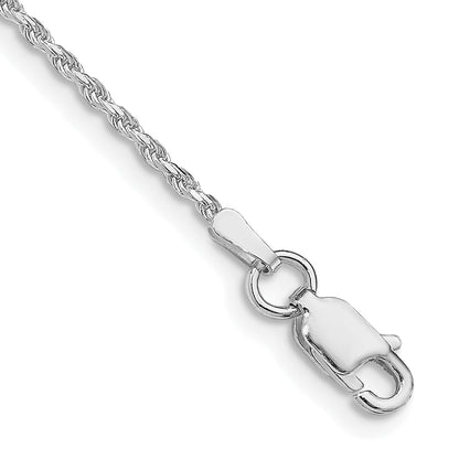 10 Inch Sterling Silver Rhodium-Plated 1.5mm Diamond-Cut Rope Chain Anklet