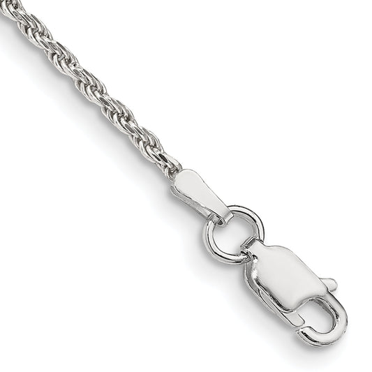 10 Inch Sterling Silver 1.7mm Diamond-Cut Rope Chain Anklet