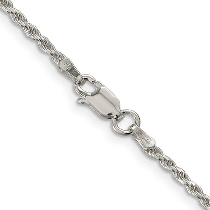 16 Inch Sterling Silver Rhodium-Plated 1.85mm Diamond-Cut Rope Chain Necklace