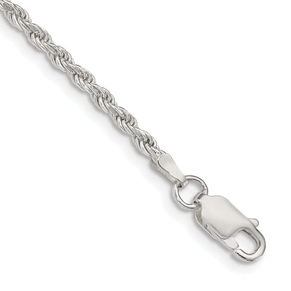 10 Inch Sterling Silver 2.25mm Diamond-Cut Rope Chain Anklet