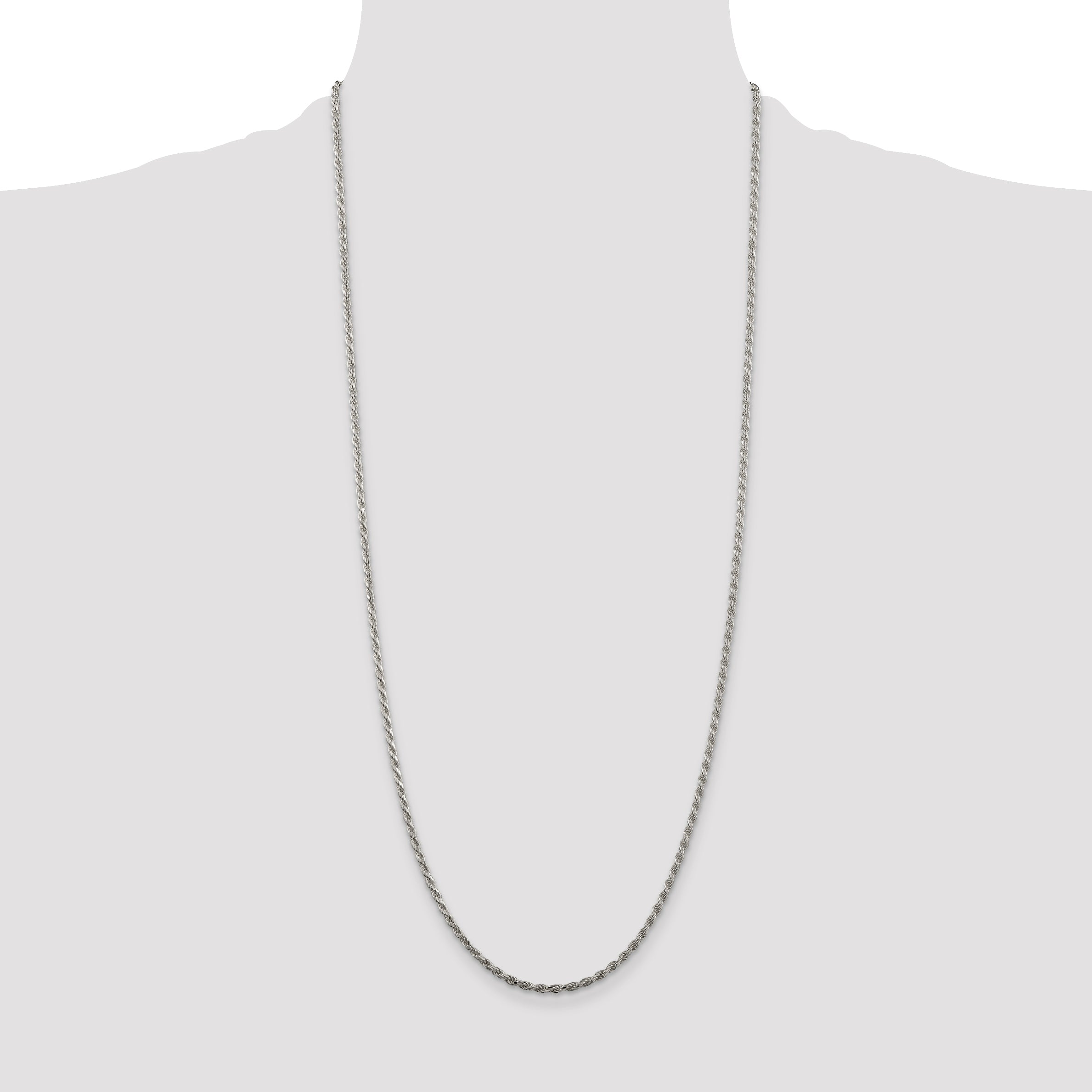 30 Inch Sterling Silver Rhodium-Plated 2.25mm Diamond-Cut Rope Chain Necklace