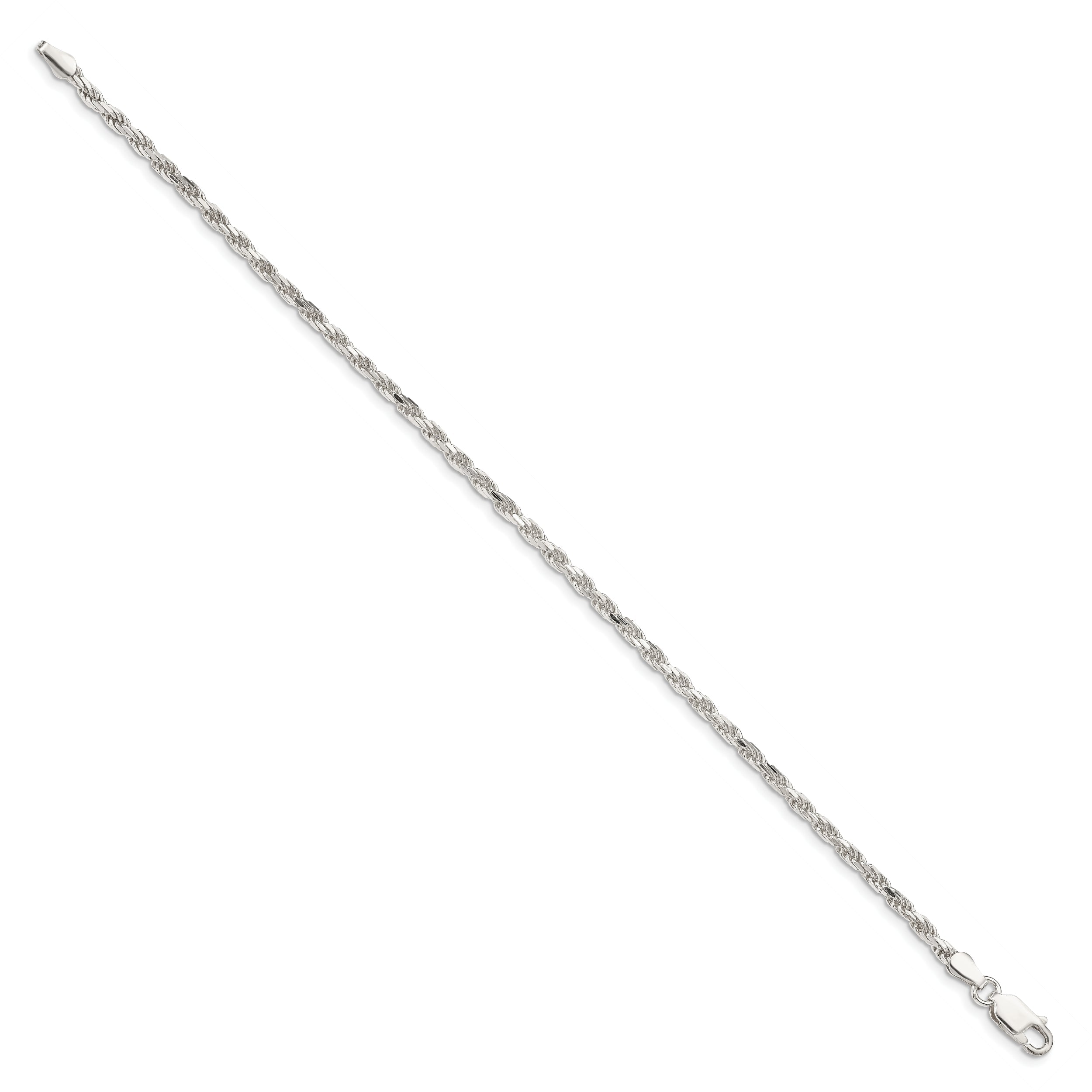 10 Inch Sterling Silver 2.5mm Diamond-Cut Rope Chain Anklet