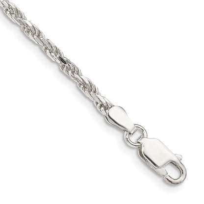 10 Inch Sterling Silver 2.5mm Diamond-Cut Rope Chain Anklet