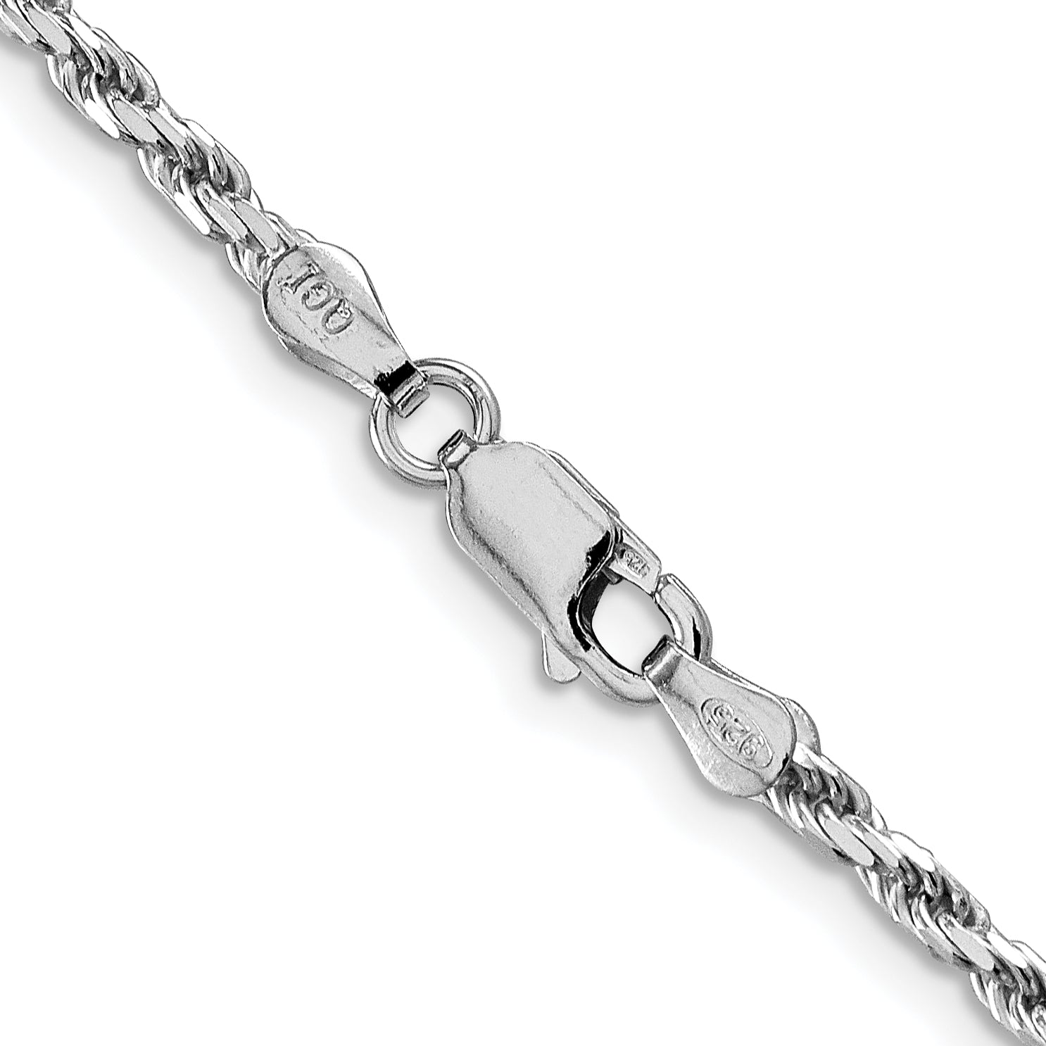 30 Inch Sterling Silver Rhodium-Plated 2.5mm Diamond-Cut Rope Chain Necklace