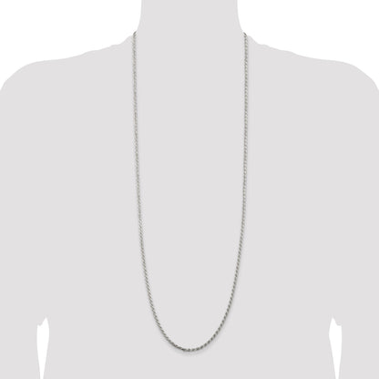 36 Inch Sterling Silver Rhodium-Plated 2.75mm Diamond-Cut Rope Chain Necklace
