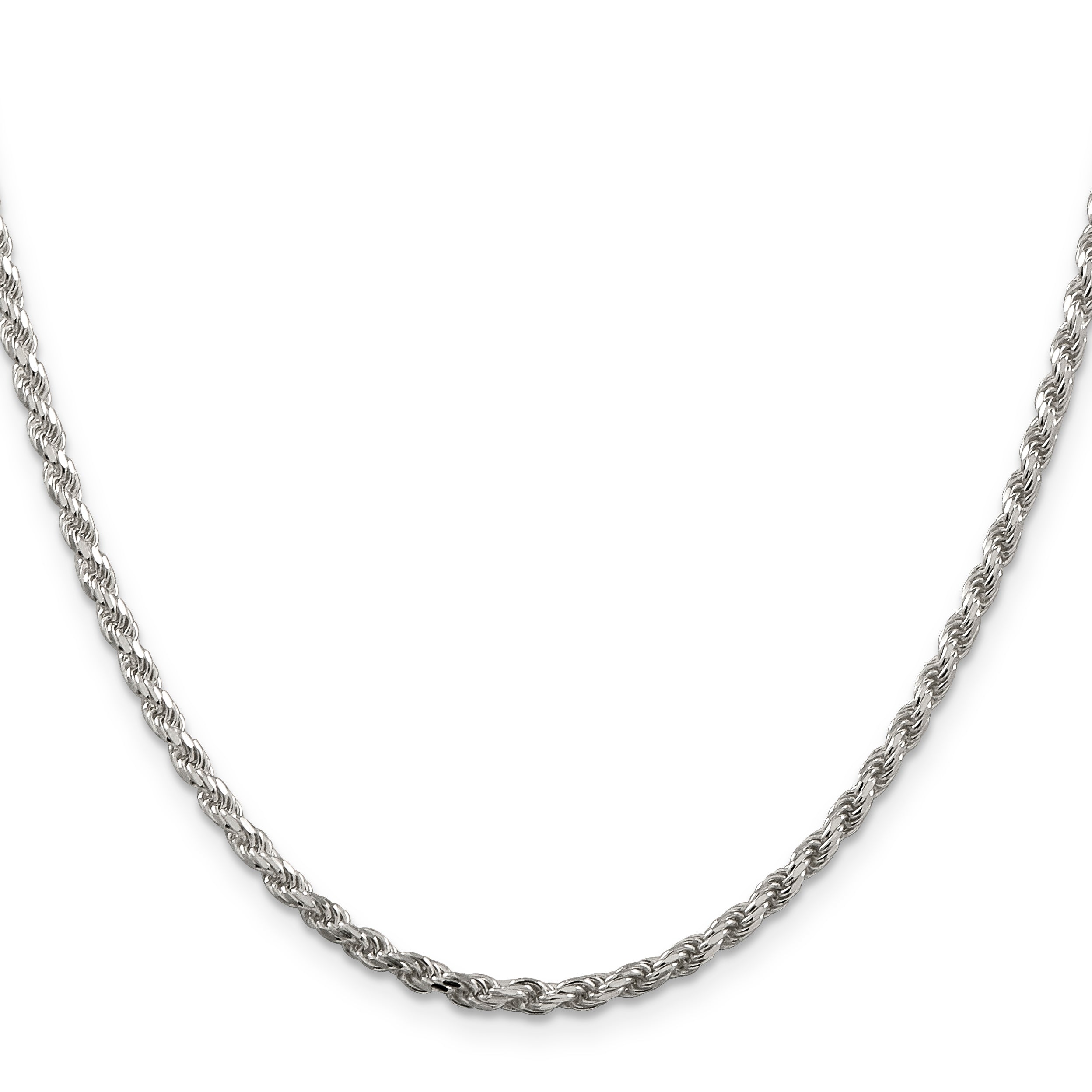36 Inch Sterling Silver Rhodium-Plated 2.75mm Diamond-Cut Rope Chain Necklace