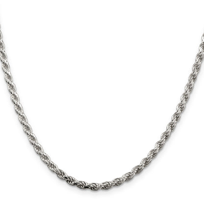 26 Inch Sterling Silver Rhodium-Plated 3.2mm Diamond-Cut Rope Chain Necklace