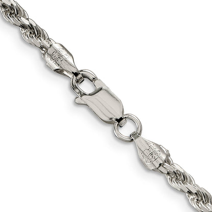 26 Inch Sterling Silver Rhodium-Plated 3.2mm Diamond-Cut Rope Chain Necklace