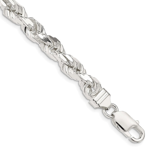 10 Inch Sterling Silver 6.5mm Diamond-Cut Rope Chain Bracelet