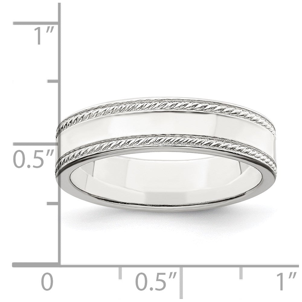 Sterling Silver 5mm Flat With Rope Edge Size 8 Band