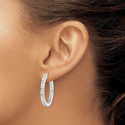 Sterling Silver Diamond Fascination Mystique Platinum-Plated Hoop Earrings